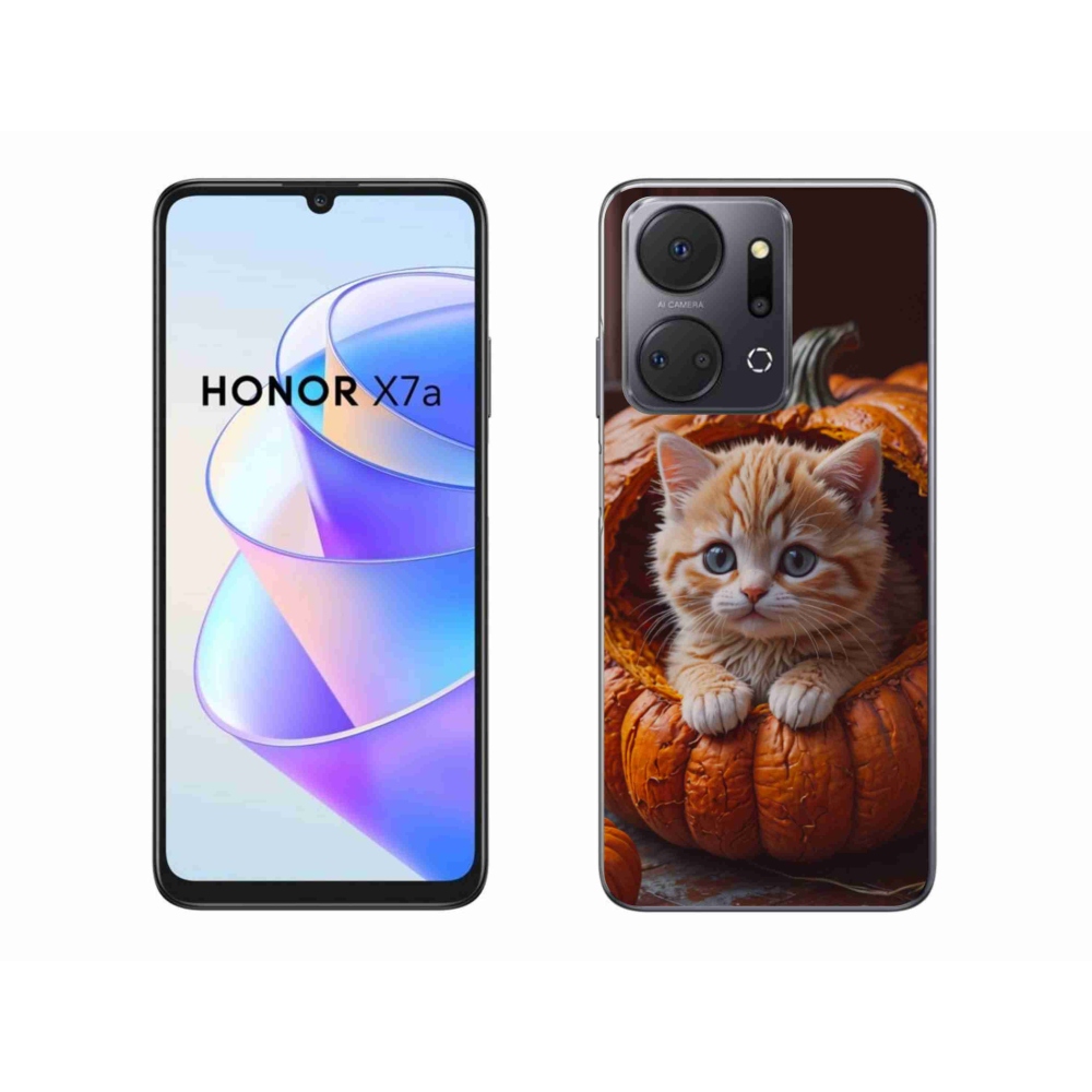 Gelový kryt mmCase na Honor X7a - kotě a dýně 2