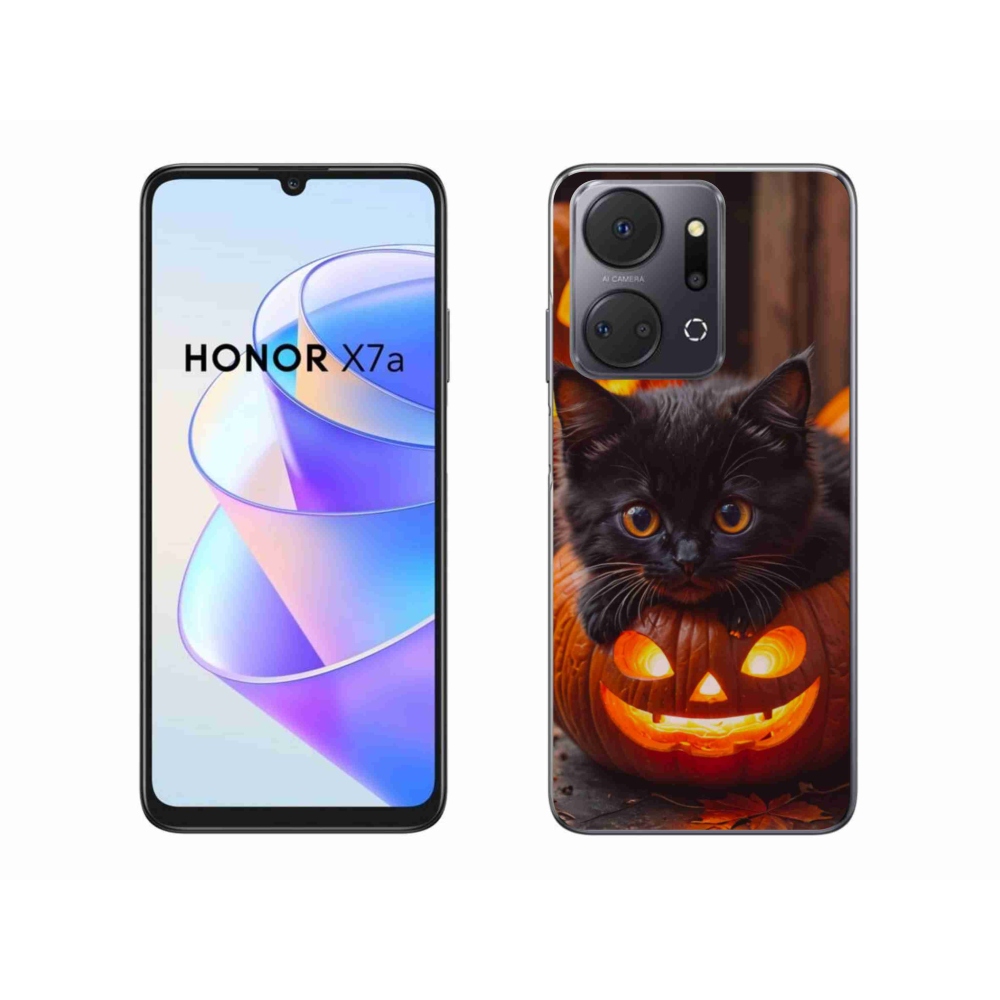 Gelový kryt mmCase na Honor X7a - kotě a dýně