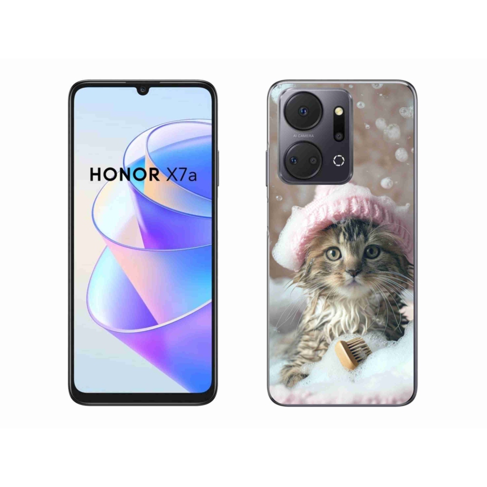 Gelový kryt mmCase na Honor X7a - kotě a koupel
