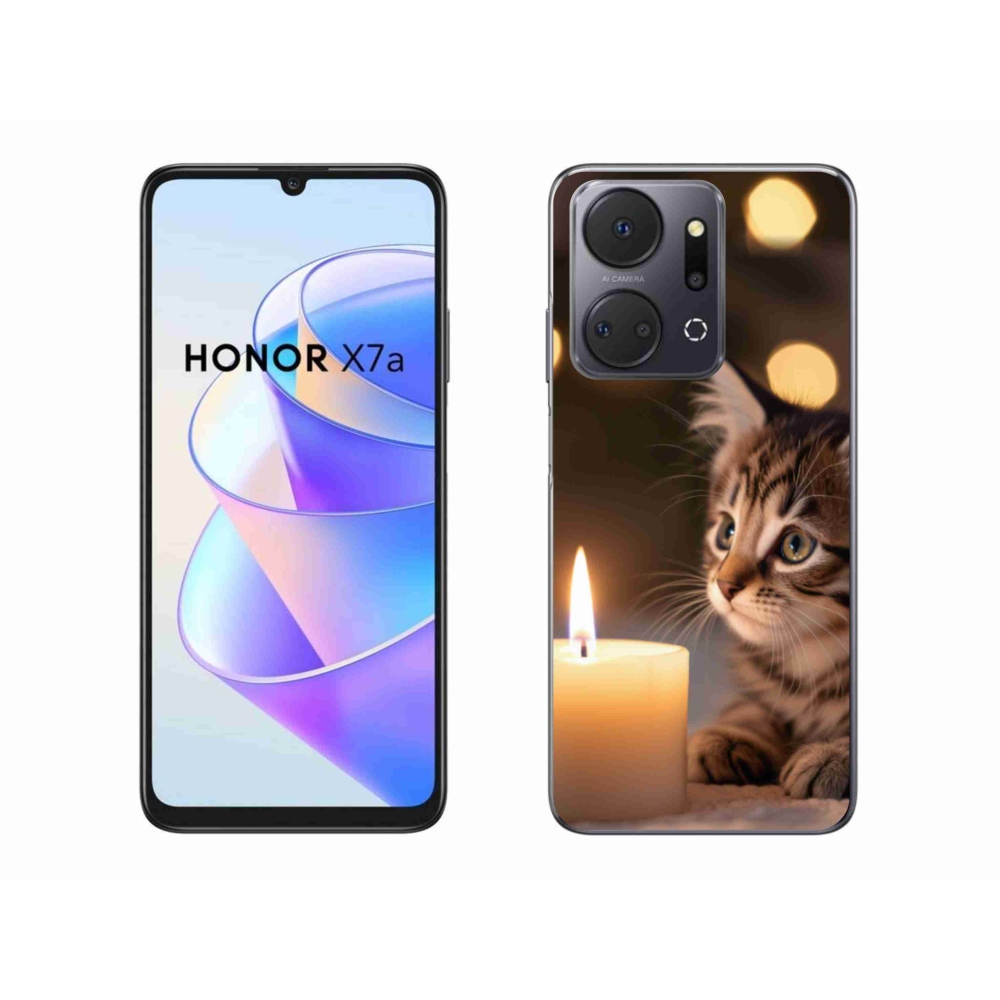 Gelový kryt mmCase na Honor X7a - kotě a svíčka