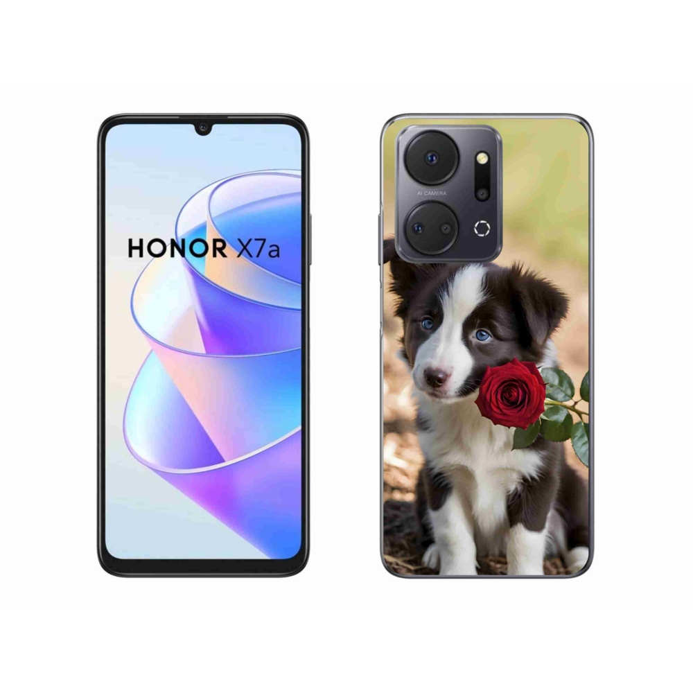Gelový kryt mmCase na Honor X7a - roztomilá border kolie s růží