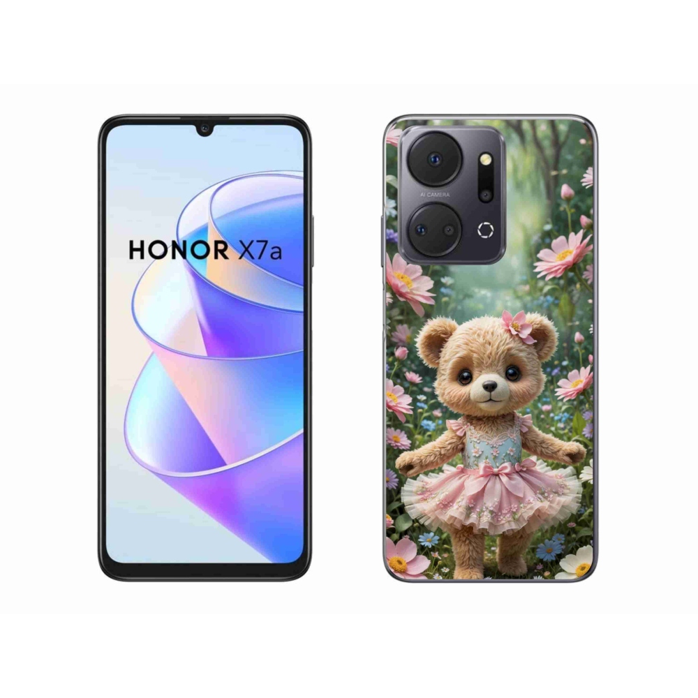 Gelový kryt mmCase na Honor X7a - roztomilý medvídek v květinách