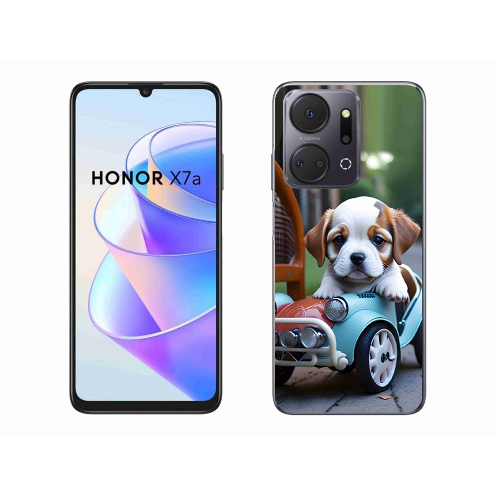 Gelový kryt mmCase na Honor X7a - štěně v retro autě
