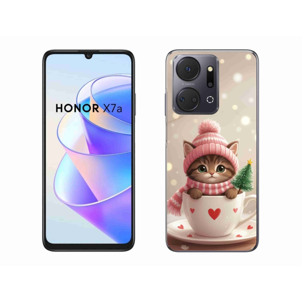 Gelový kryt mmCase na Honor X7a - vánoční kotě v hrnku