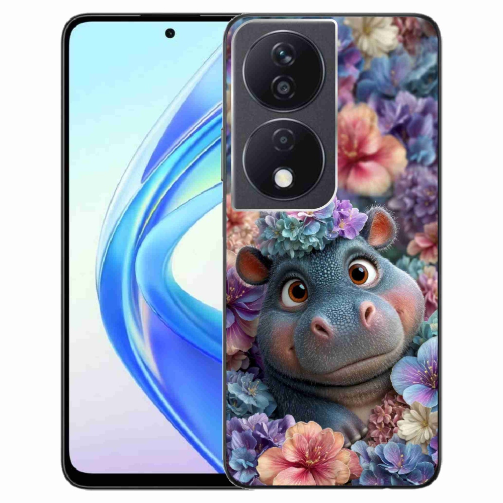 Gelový kryt mmCase na Honor X7b - hrošík v květinách