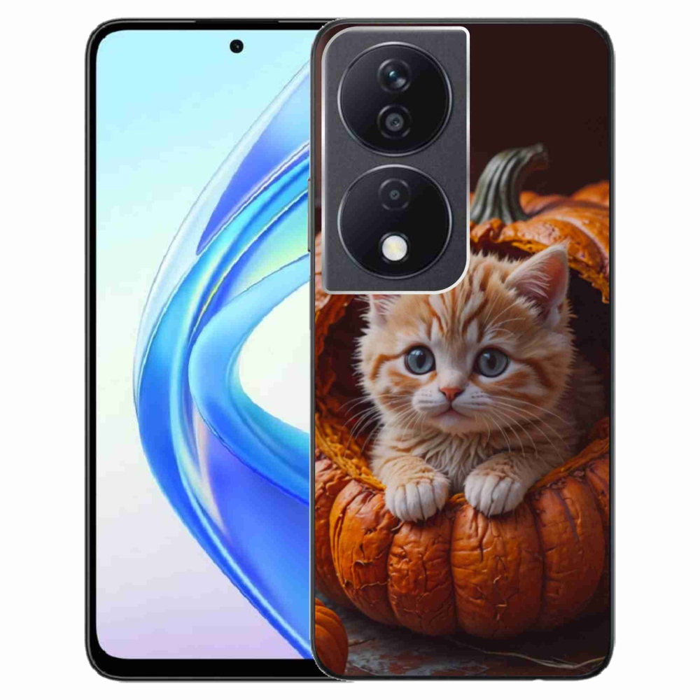 Gelový kryt mmCase na Honor X7b - kotě a dýně 2