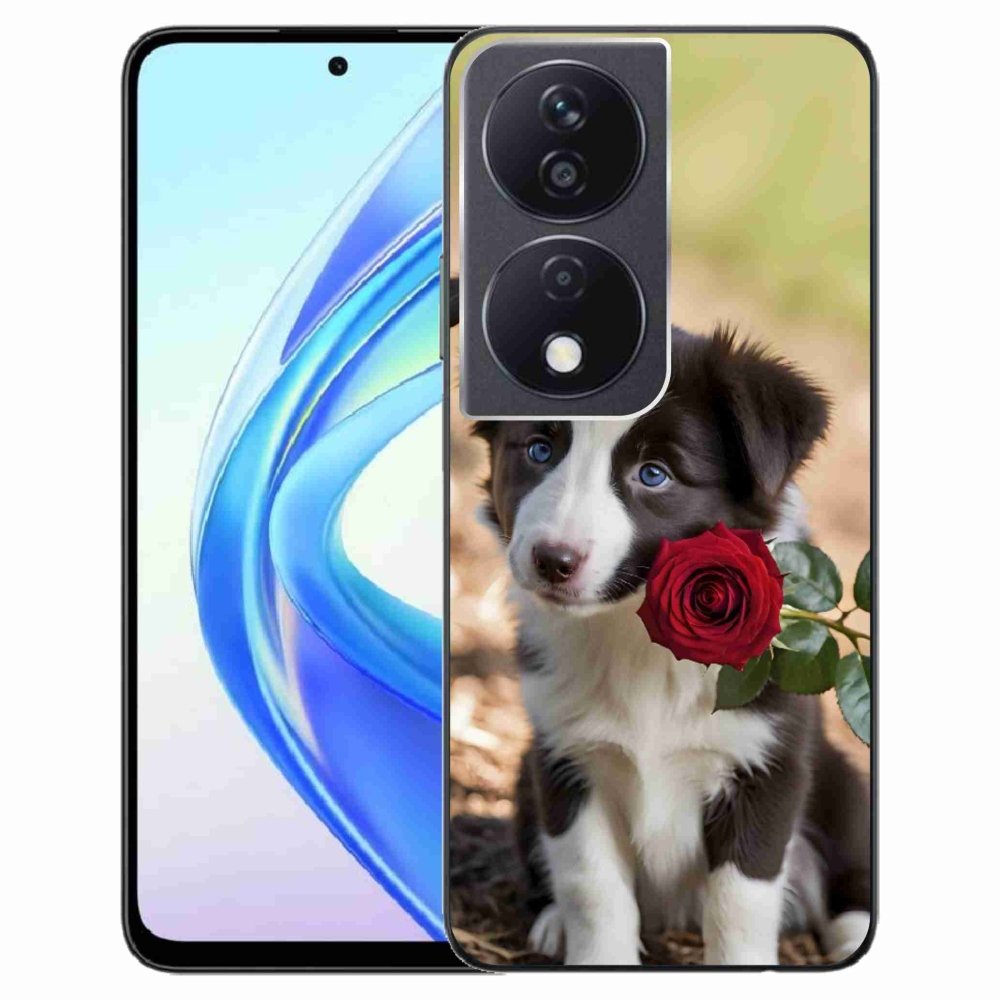 Gelový kryt mmCase na Honor X7b - roztomilá border kolie s růží