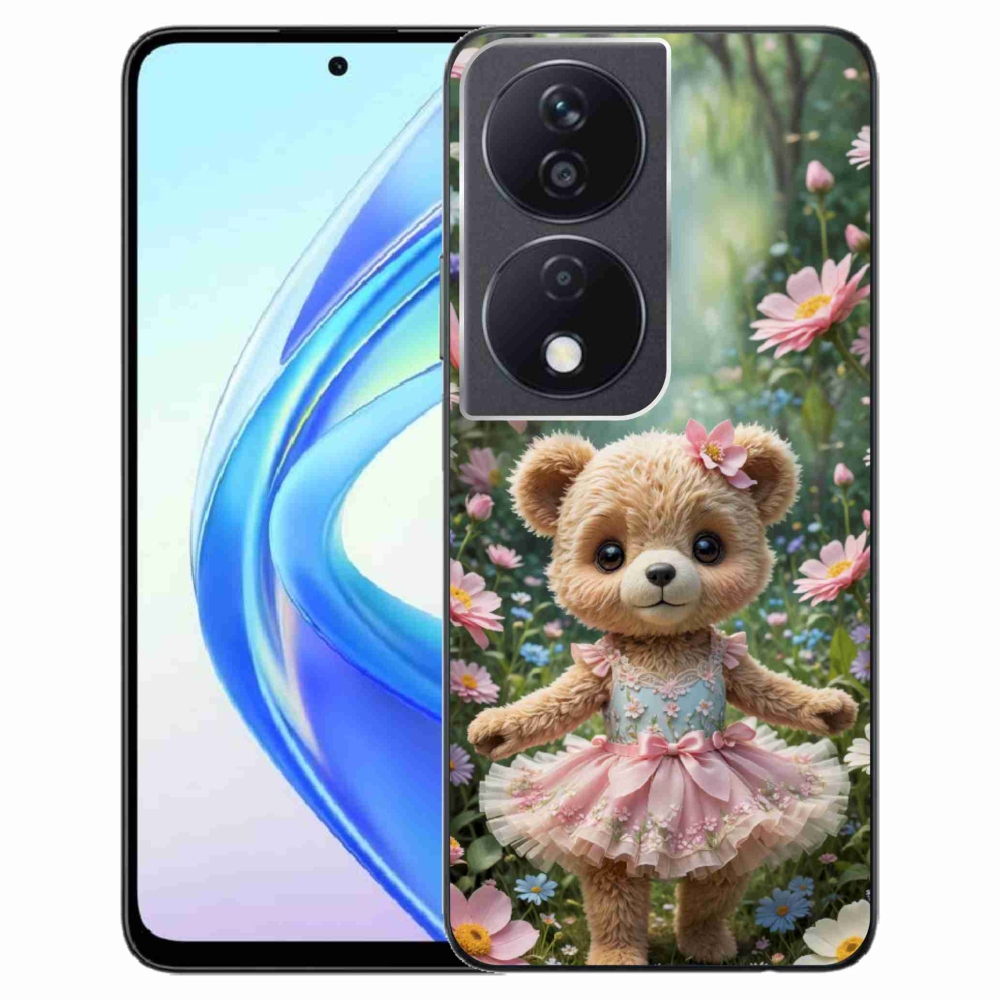 Gelový kryt mmCase na Honor X7b - roztomilý medvídek v květinách