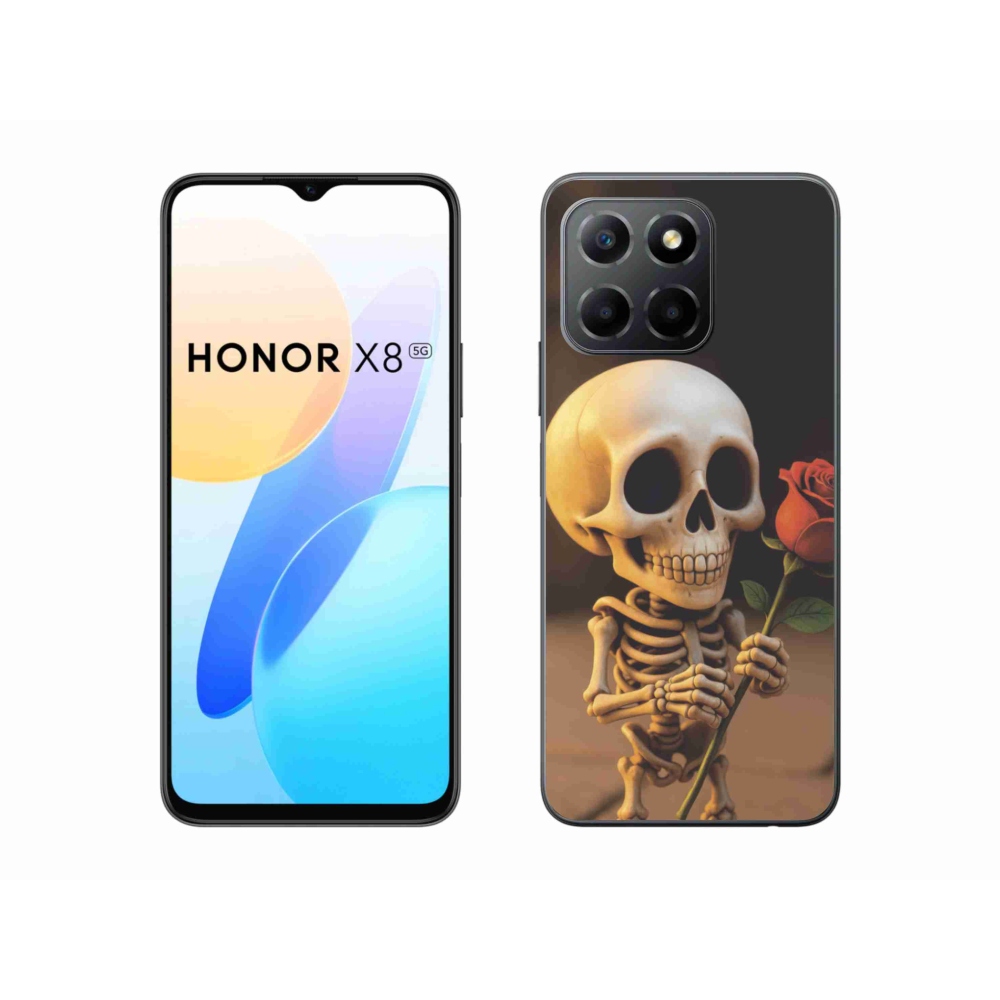 Gelový kryt mmCase na Honor X8 5G/Honor 70 Lite 5G - kostlivec s růží