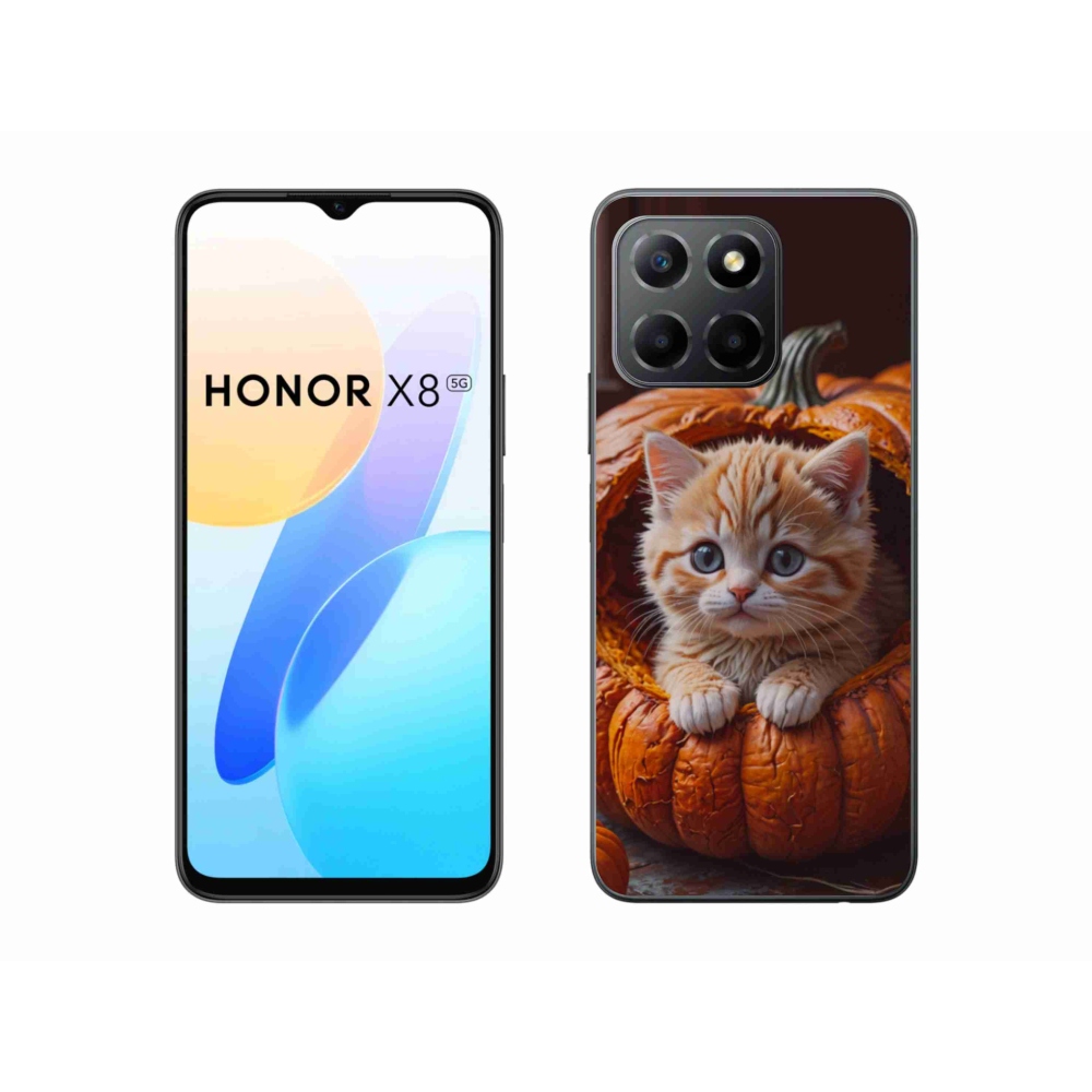 Gelový kryt mmCase na Honor X8 5G/Honor 70 Lite 5G - kotě a dýně 2