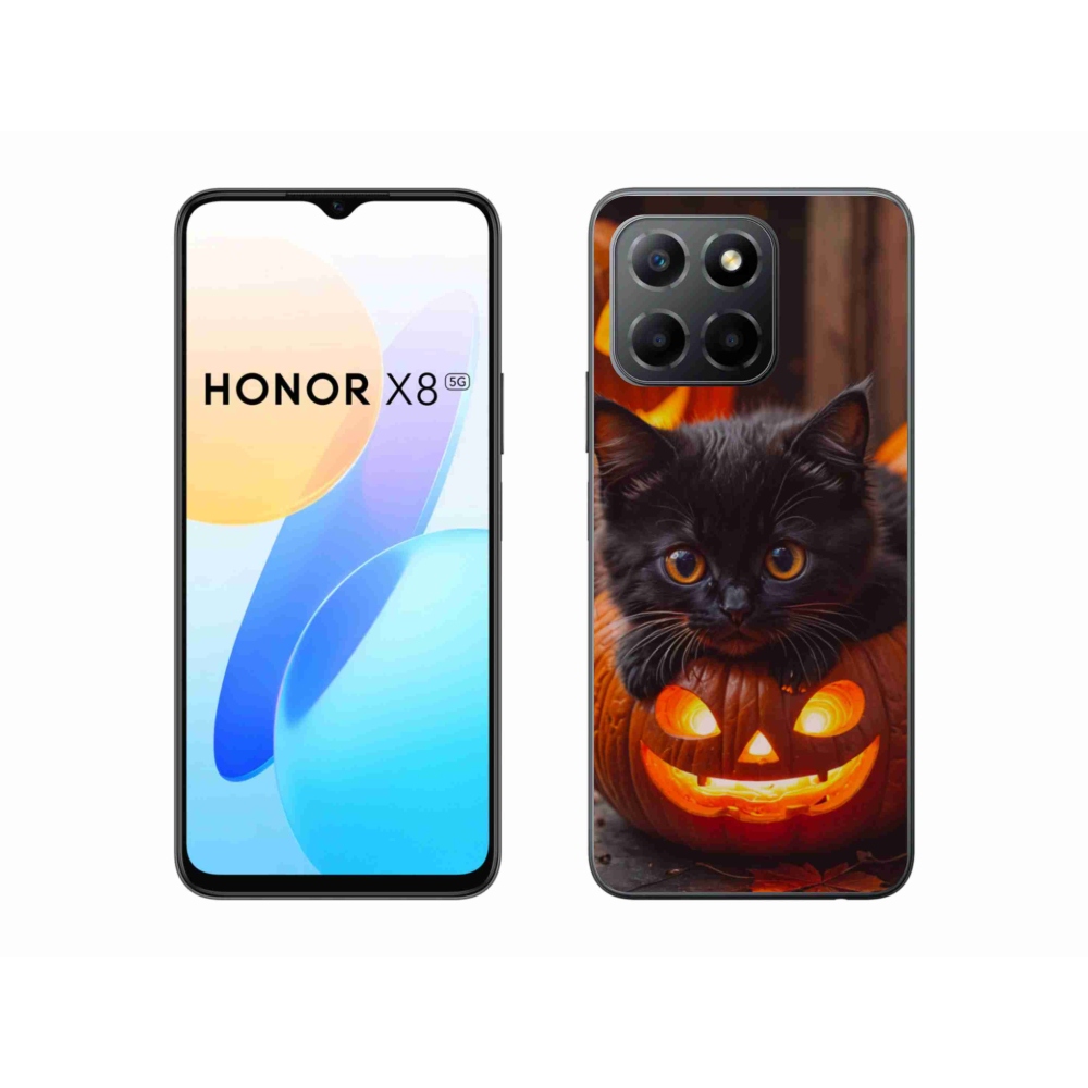 Gelový kryt mmCase na Honor X8 5G/Honor 70 Lite 5G - kotě a dýně