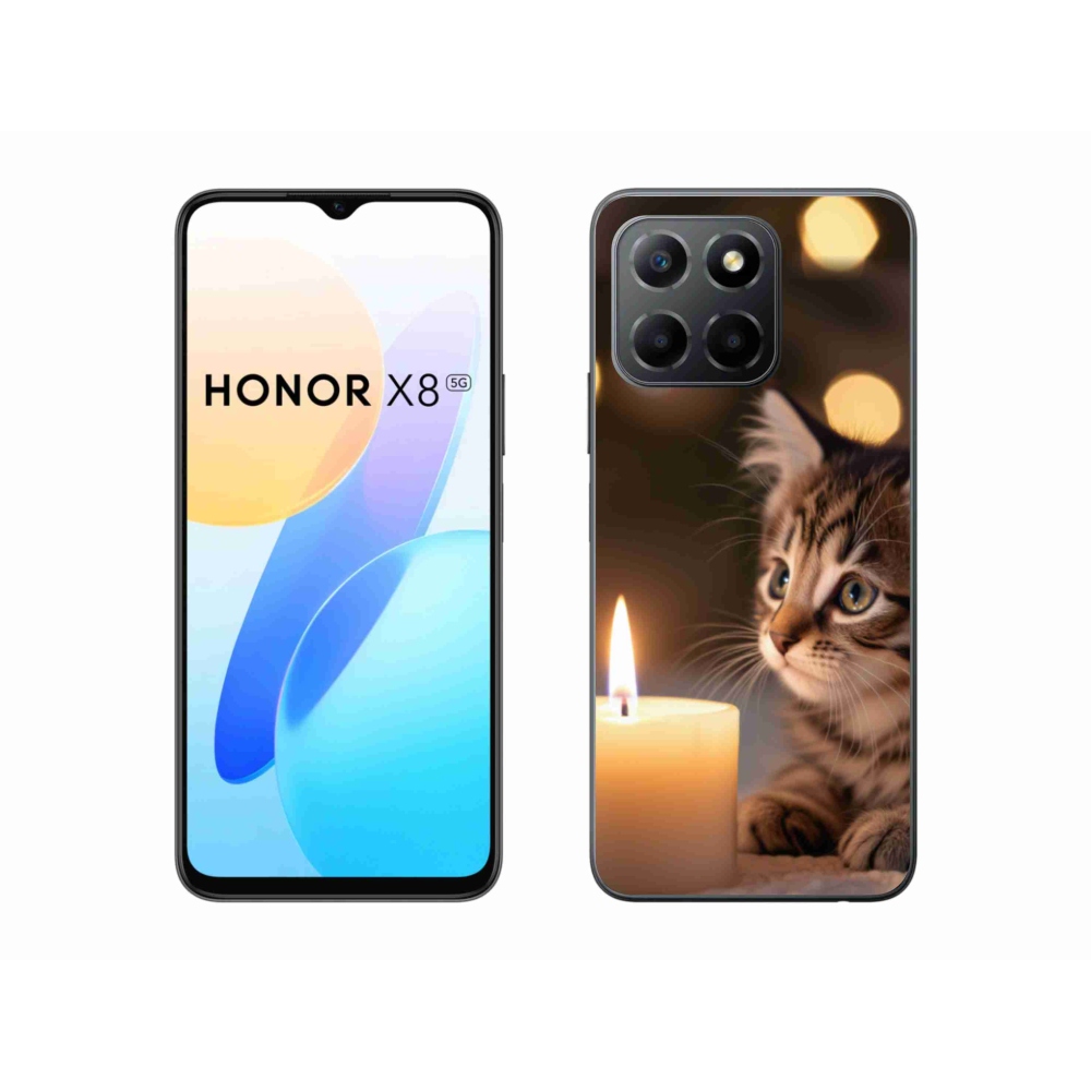 Gelový kryt mmCase na Honor X8 5G/Honor 70 Lite 5G - kotě a svíčka
