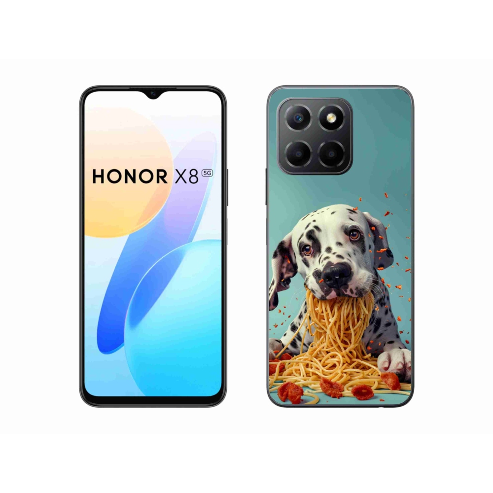 Gelový kryt mmCase na Honor X8 5G/Honor 70 Lite - dalmatin a špagety