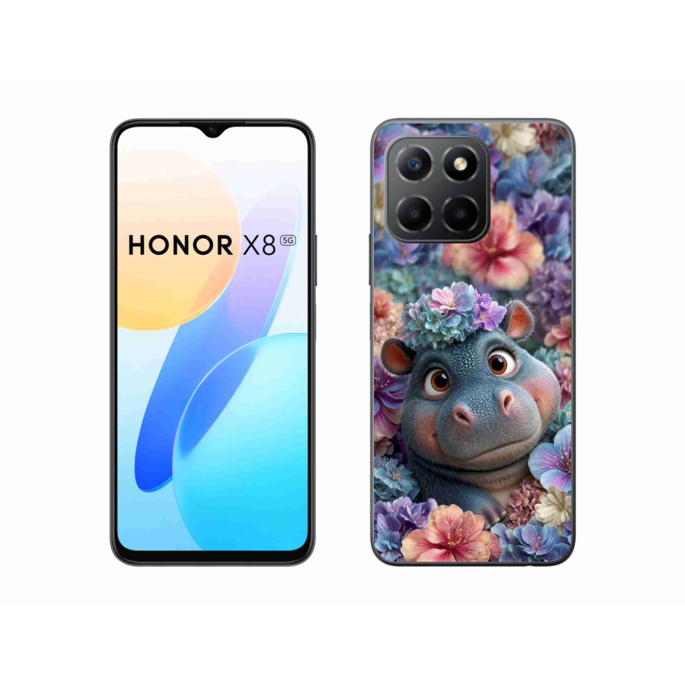 Gelový kryt mmCase na Honor X8 5G/Honor 70 Lite - hrošík v květinách