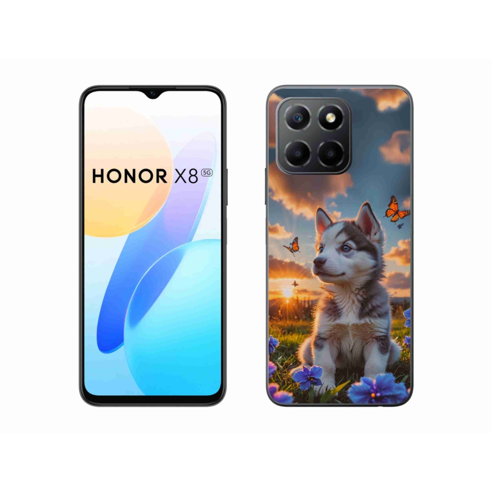 Gelový kryt mmCase na Honor X8 5G/Honor 70 Lite - husky při západu slunce