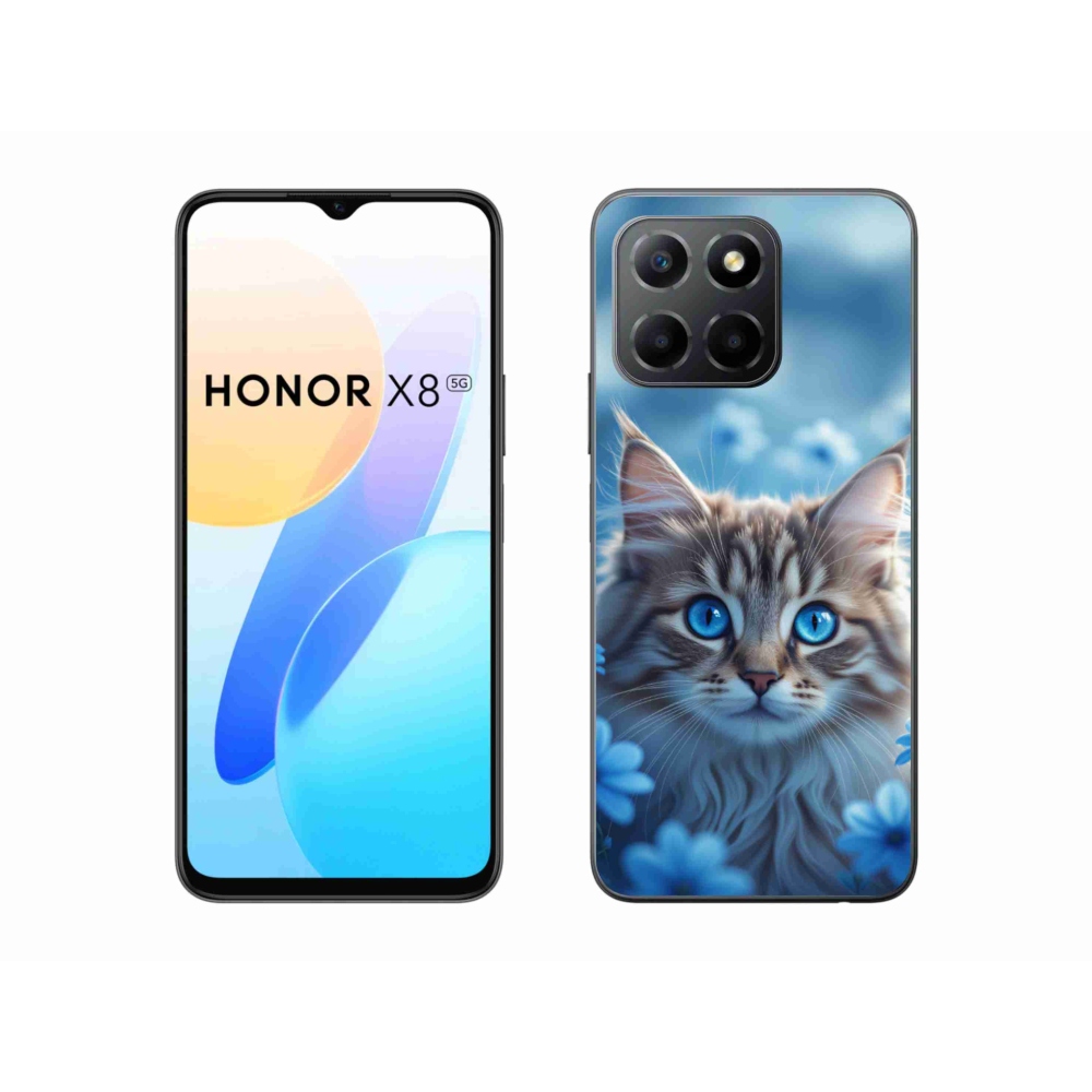 Gelový kryt mmCase na Honor X8 5G/Honor 70 Lite - koťátko v modrých květech