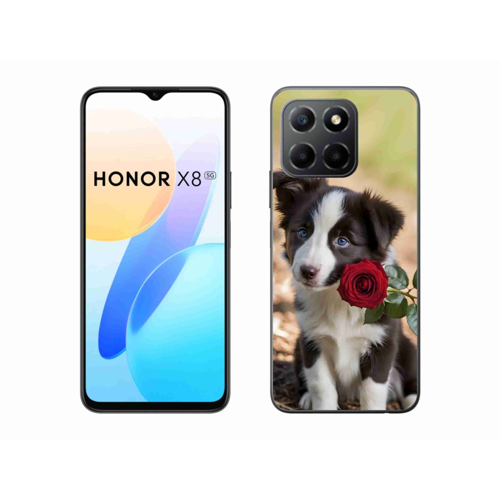 Gelový kryt mmCase na Honor X8 5G/Honor 70 Lite - roztomilá border kolie s růží
