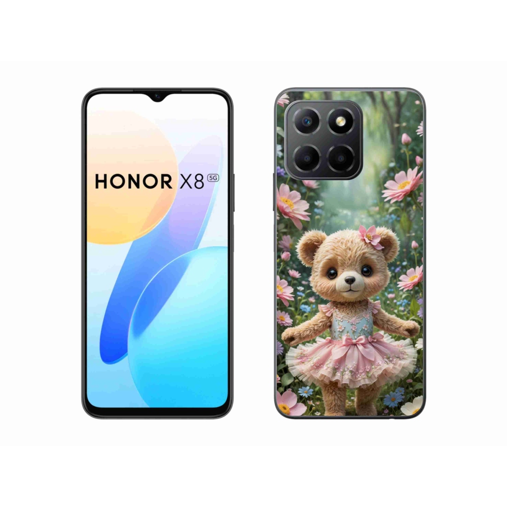 Gelový kryt mmCase na Honor X8 5G/Honor 70 Lite - roztomilý medvídek v květinách