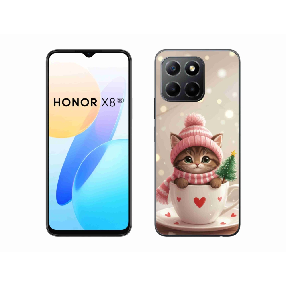 Gelový kryt mmCase na Honor X8 5G/Honor 70 Lite - vánoční kotě v hrnku