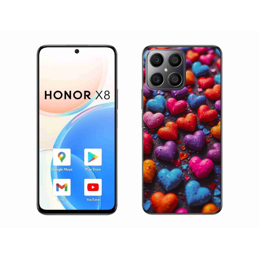 Gelový kryt mmCase na Honor X8 - barevná srdce