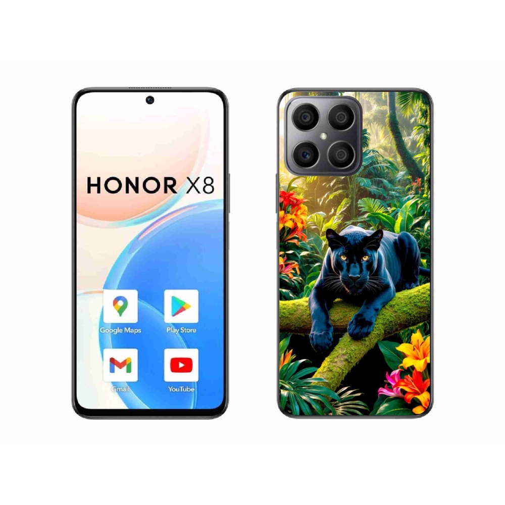 Gelový kryt mmCase na Honor X8 - černý panter v džungli
