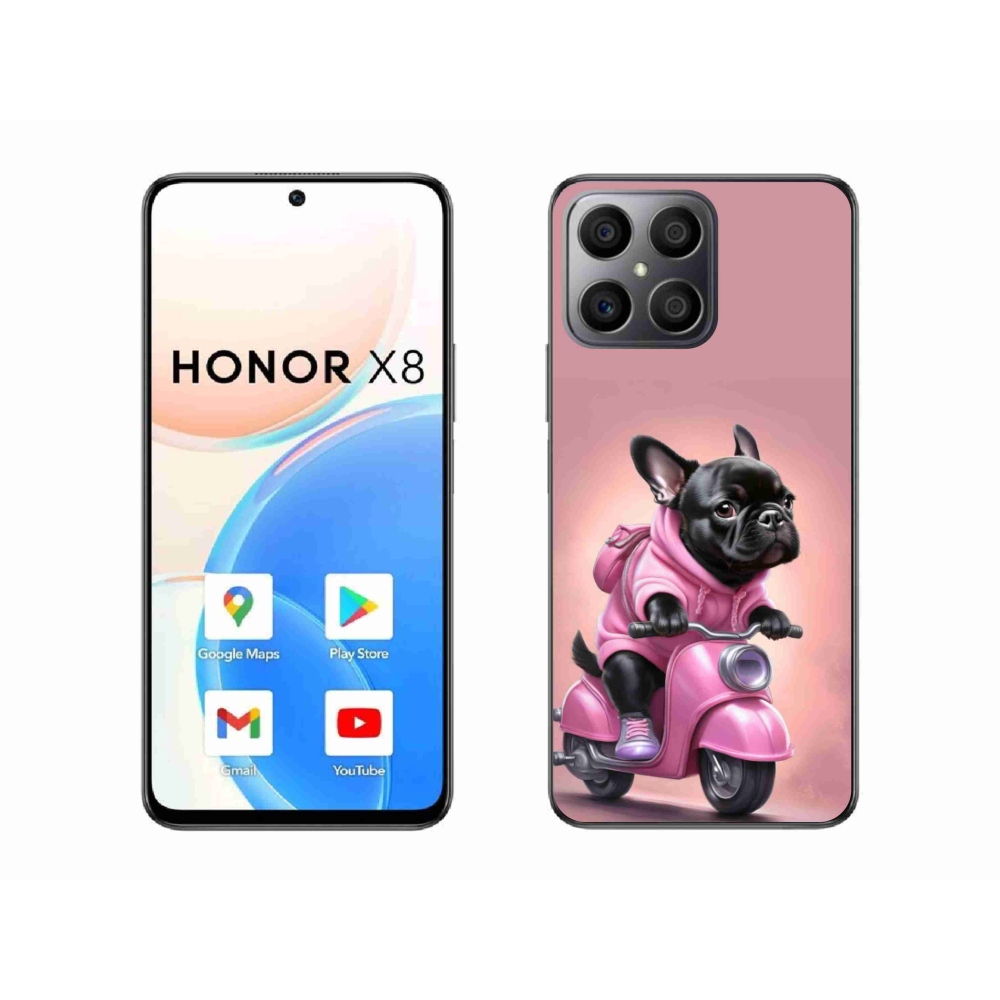 Gelový kryt mmCase na Honor X8 - francouzský buldoček na skútru