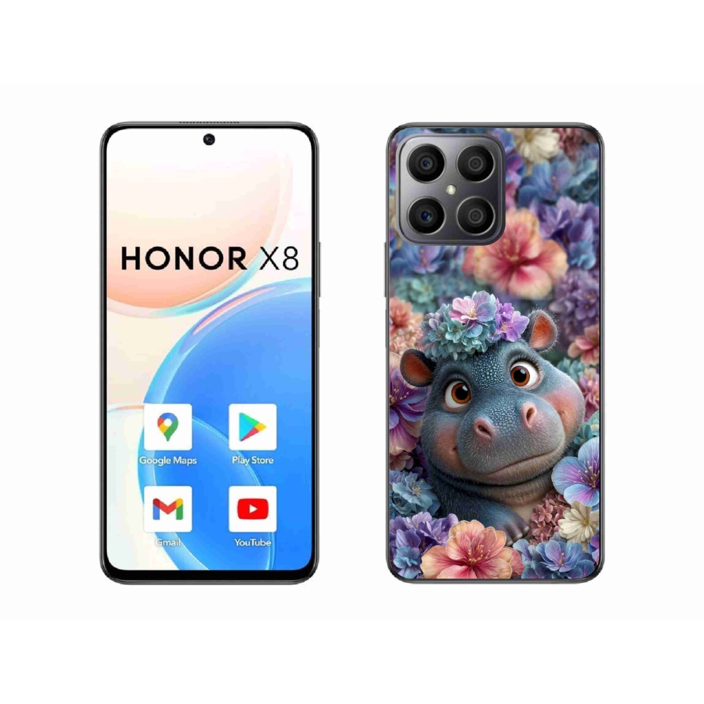 Gelový kryt mmCase na Honor X8 - hrošík v květinách