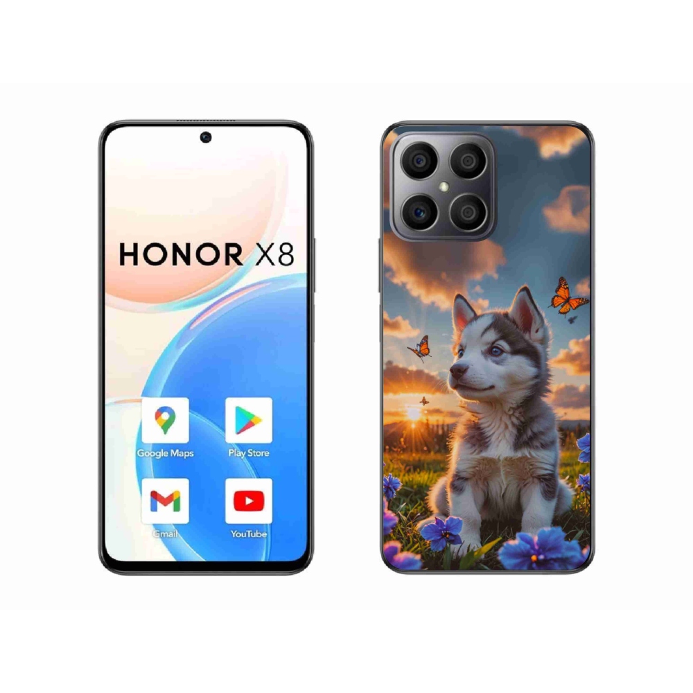 Gelový kryt mmCase na Honor X8 - husky při západu slunce