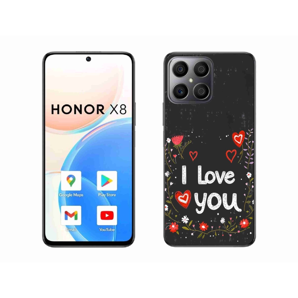 Gelový kryt mmCase na Honor X8 - I love you černé pozadí
