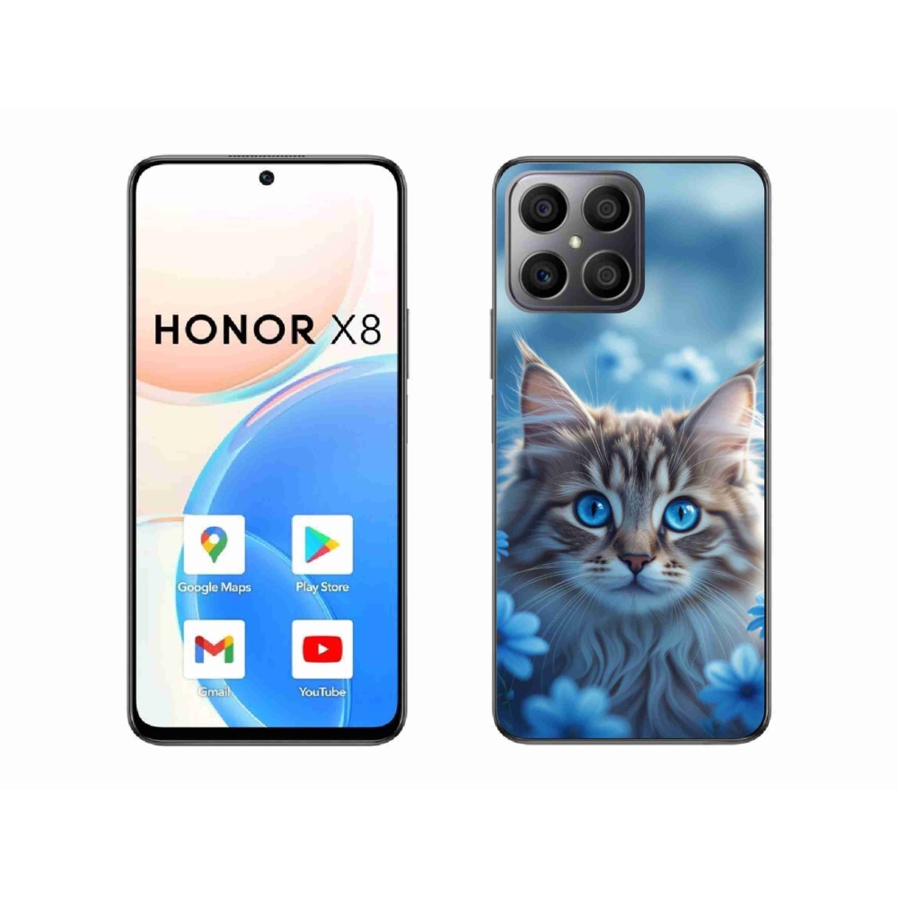 Gelový kryt mmCase na Honor X8 - koťátko v modrých květech