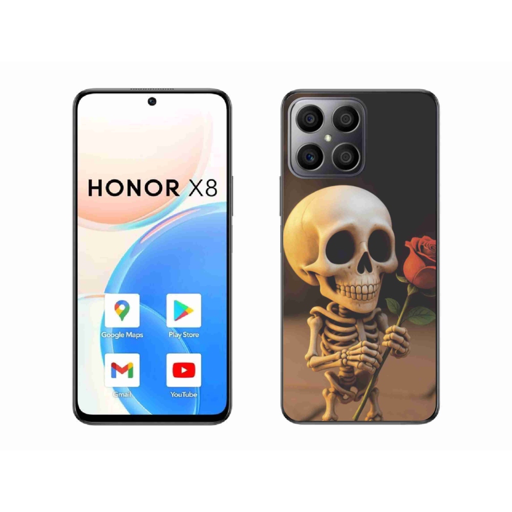 Gelový kryt mmCase na Honor X8 - kostlivec s růží