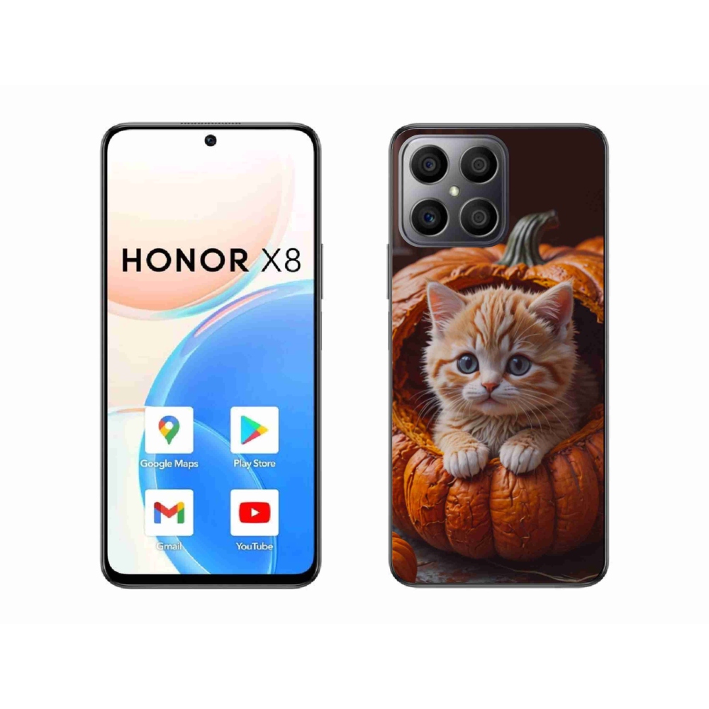 Gelový kryt mmCase na Honor X8 - kotě a dýně 2