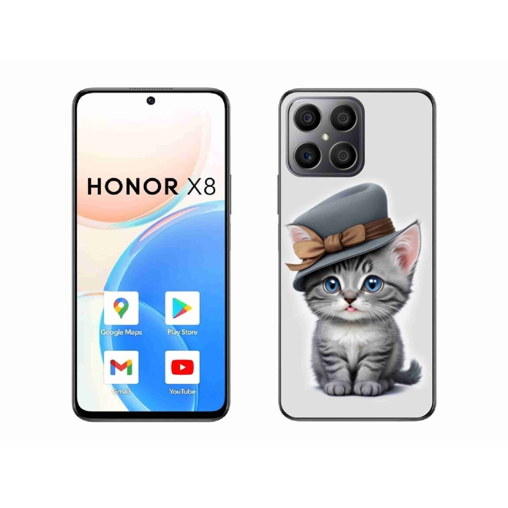 Gelový kryt mmCase na Honor X8 - kotě s kloboukem