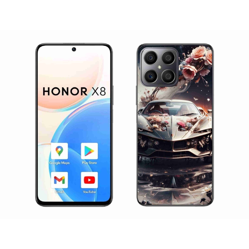 Gelový kryt mmCase na Honor X8 - květinový sportovní vůz