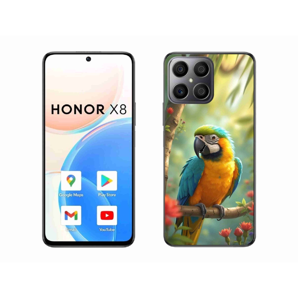 Gelový kryt mmCase na Honor X8 - papoušek ara modrožlutá
