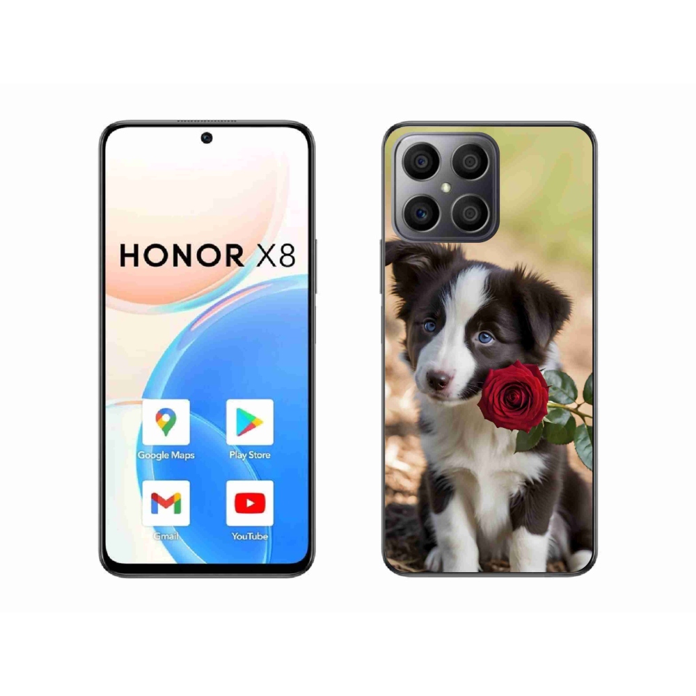 Gelový kryt mmCase na Honor X8 - roztomilá border kolie s růží