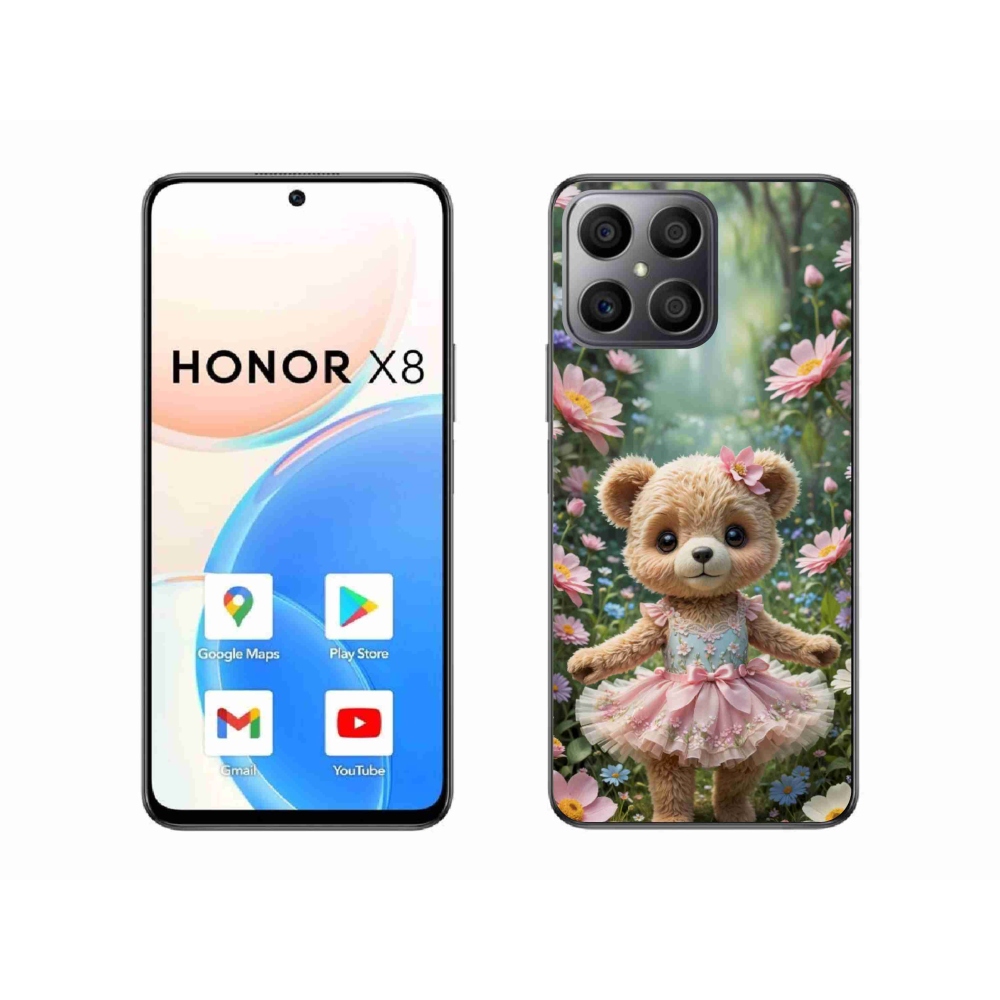 Gelový kryt mmCase na Honor X8 - roztomilý medvídek v květinách