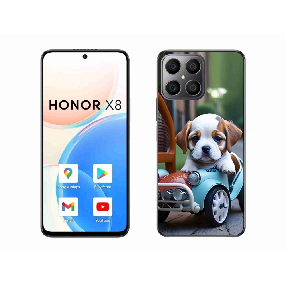 Gelový kryt mmCase na Honor X8 - štěně v retro autě