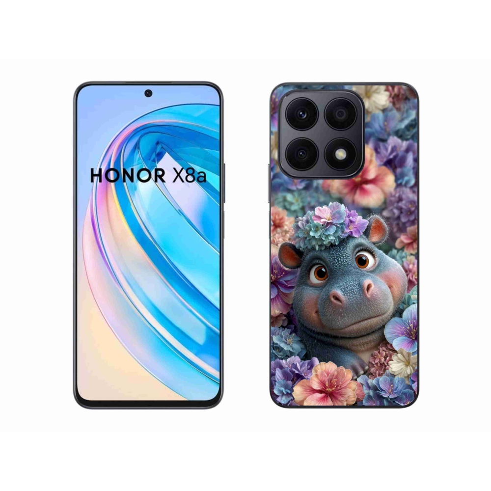 Gelový kryt mmCase na Honor X8a - hrošík v květinách