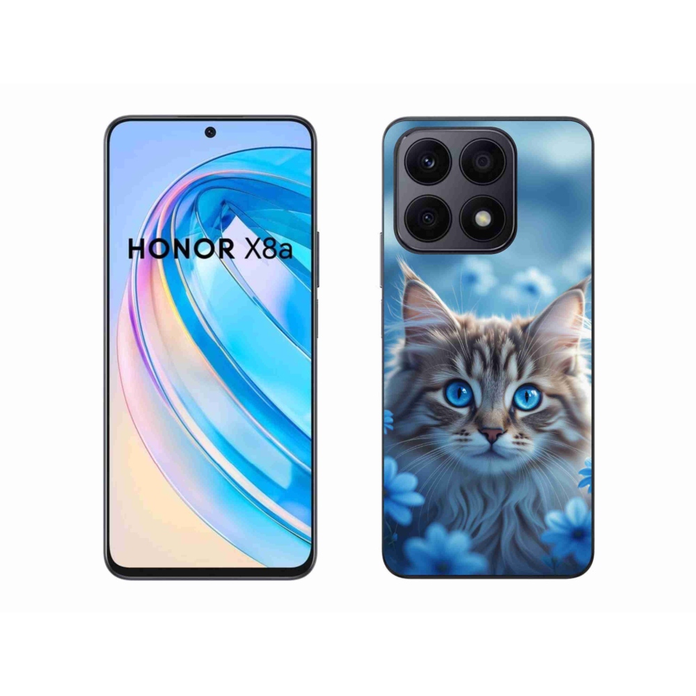 Gelový kryt mmCase na Honor X8a - koťátko v modrých květech