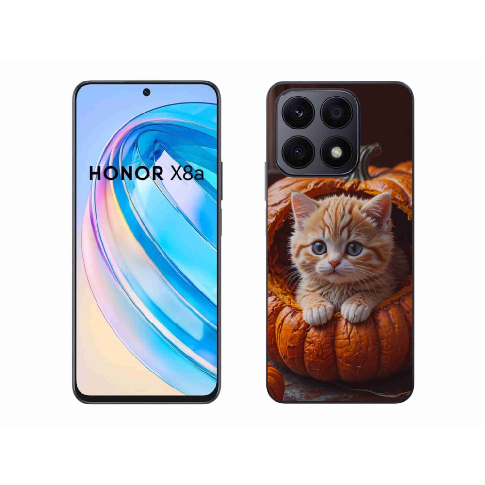 Gelový kryt mmCase na Honor X8a - kotě a dýně 2