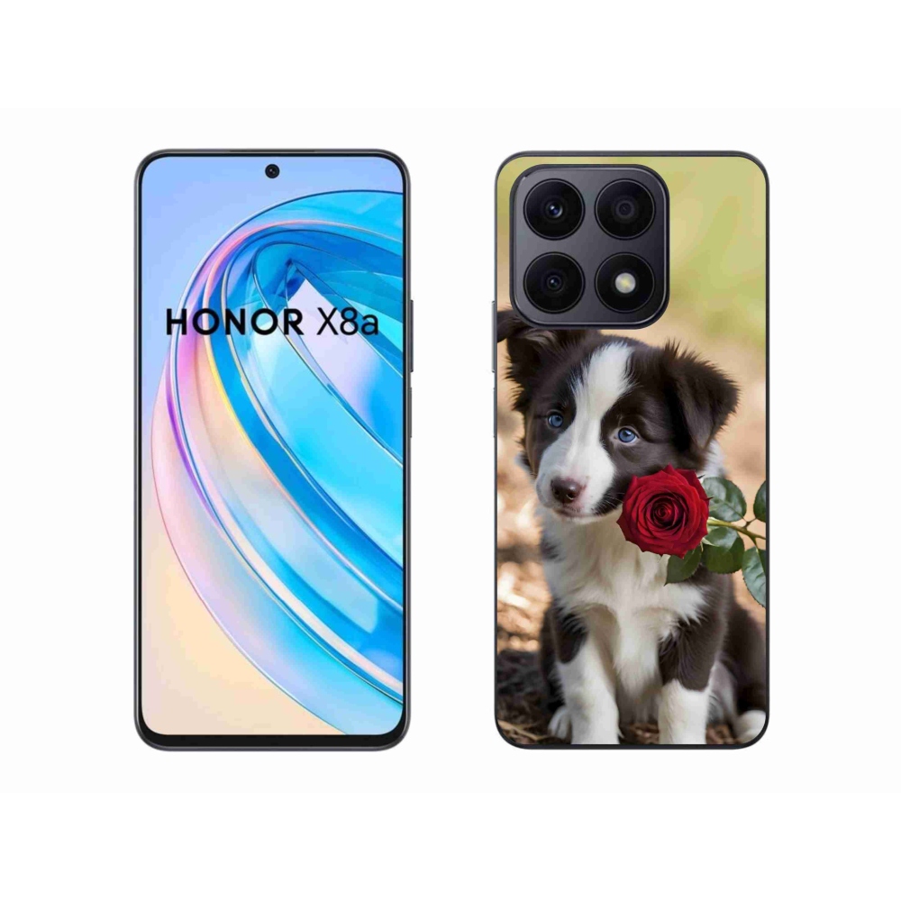 Gelový kryt mmCase na Honor X8a - roztomilá border kolie s růží