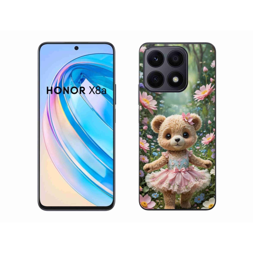 Gelový kryt mmCase na Honor X8a - roztomilý medvídek v květinách