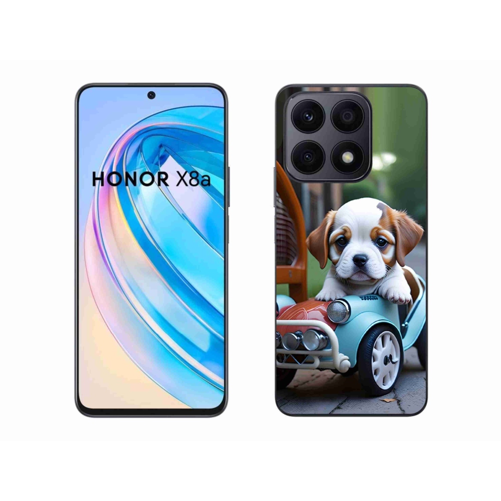Gelový kryt mmCase na Honor X8a - štěně v retro autě
