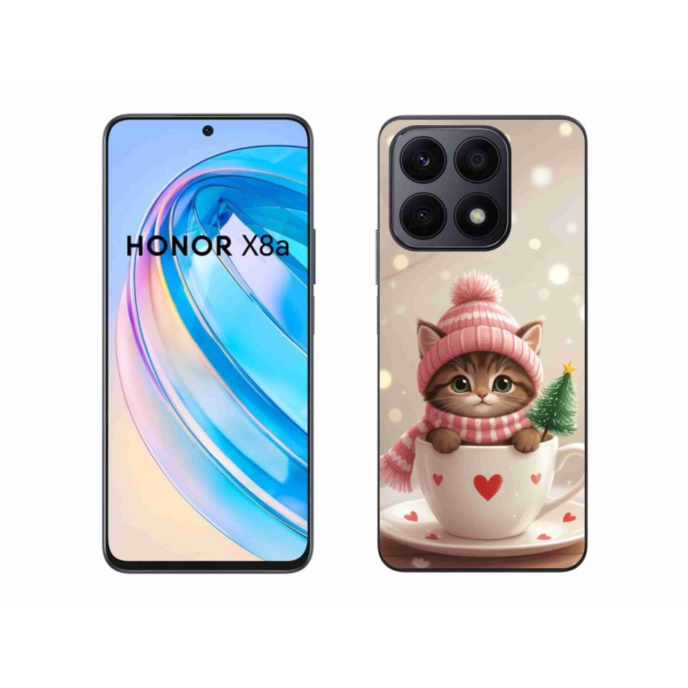 Gelový kryt mmCase na Honor X8a - vánoční kotě v hrnku
