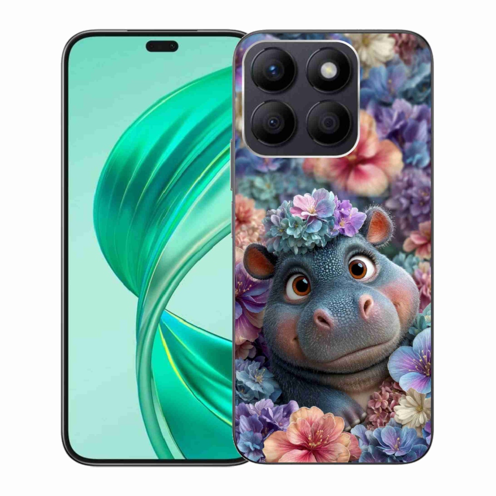 Gelový kryt mmCase na Honor X8b - hrošík v květinách