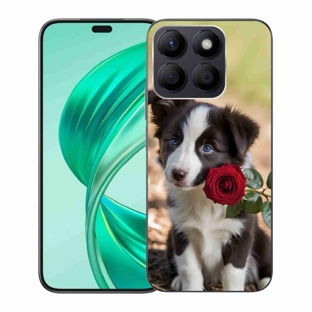 Gelový kryt mmCase na Honor X8b - roztomilá border kolie s růží