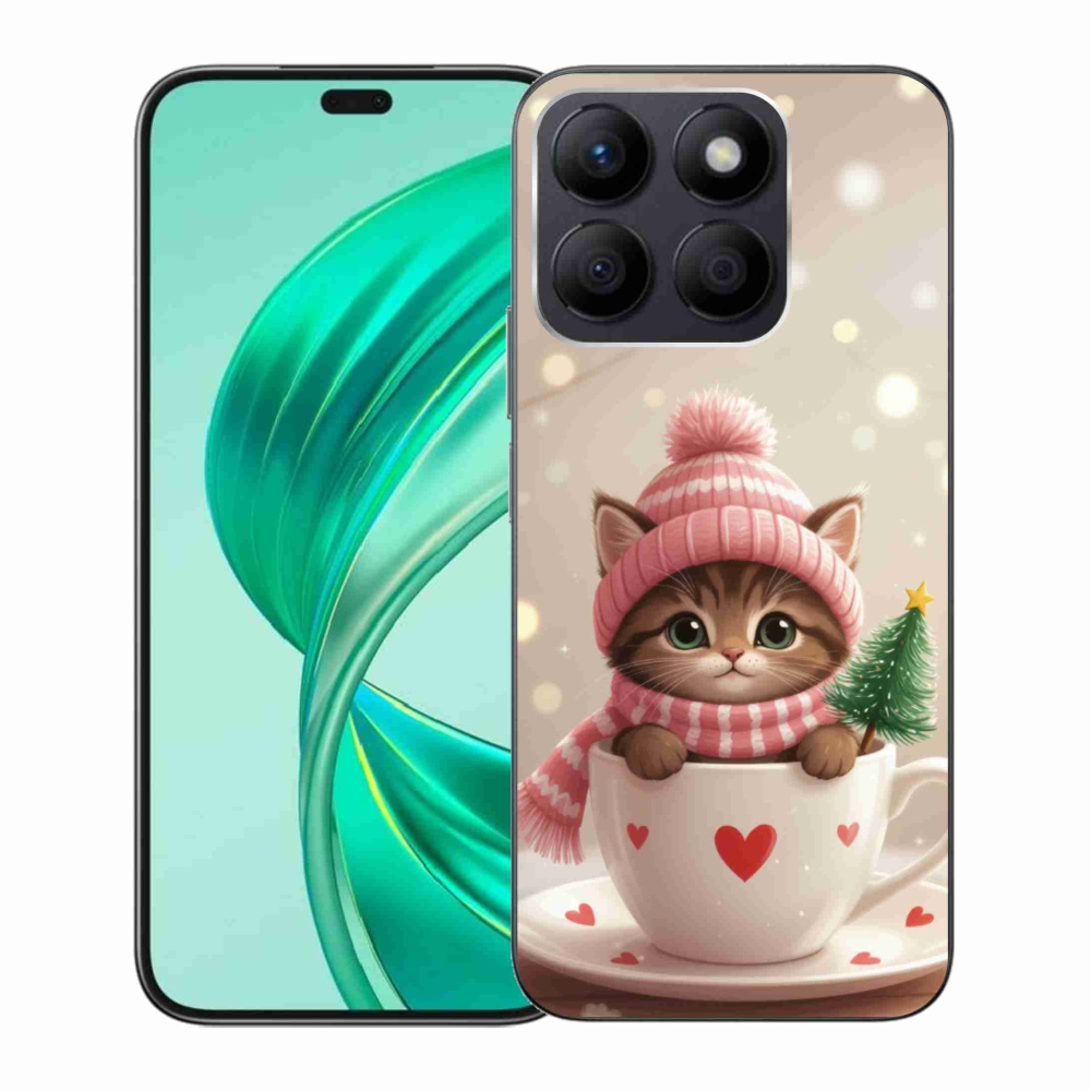 Gelový kryt mmCase na Honor X8b - vánoční kotě v hrnku