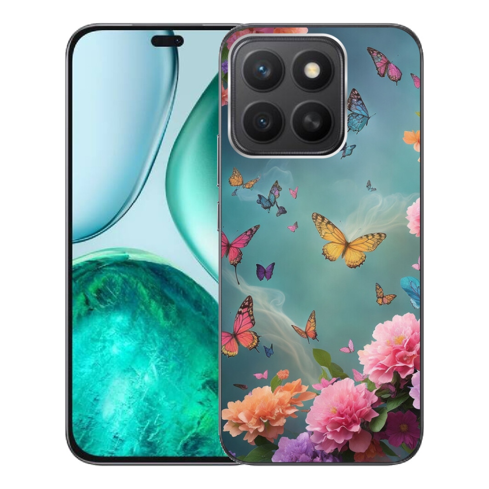 Gelový kryt mmCase na Honor X8c - barevné květy a motýli