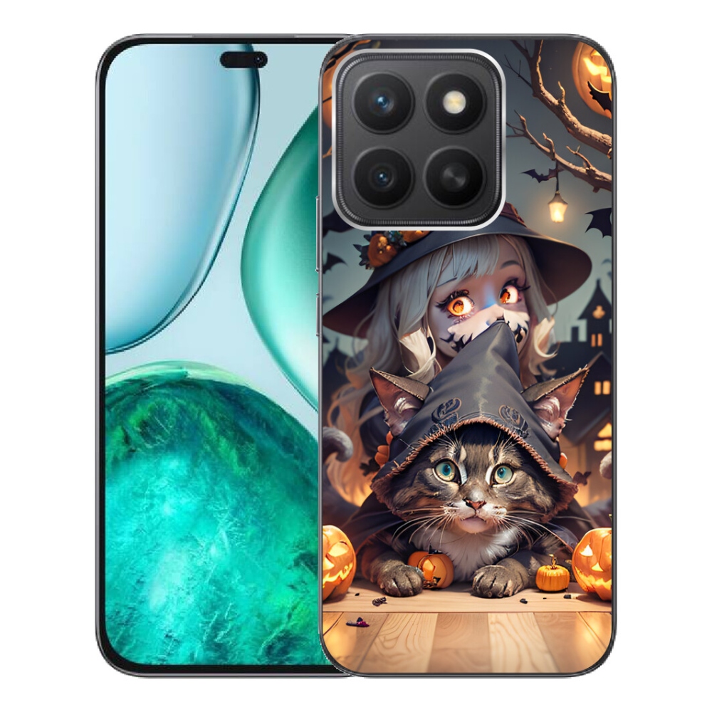 Gelový kryt mmCase na Honor X8c - čarodějnice s kočkou